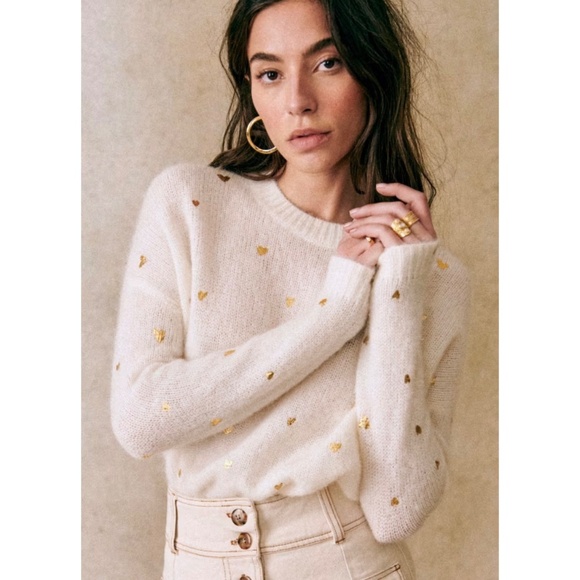 Sezane Sweaters - Last Chance! Sezane Cinta Jumper Gold Foil Heart Mohair Wool Sweater Ecru L